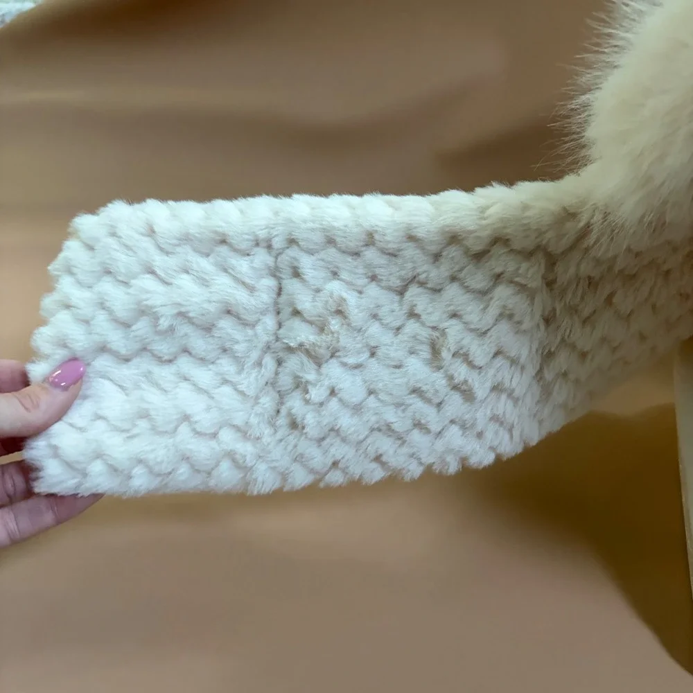 Mona Momo Ivory Faux Fur Animal Ear Hood Scarf Balaclava Winter Hat Cream Minky